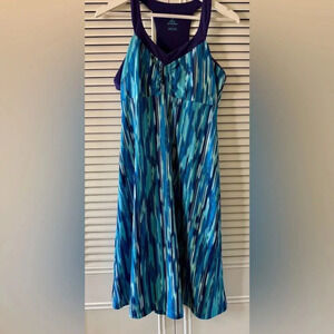 prAna Womens Blue Rainblur Shauna Sleeveless Midi Veeda Dress SZ L